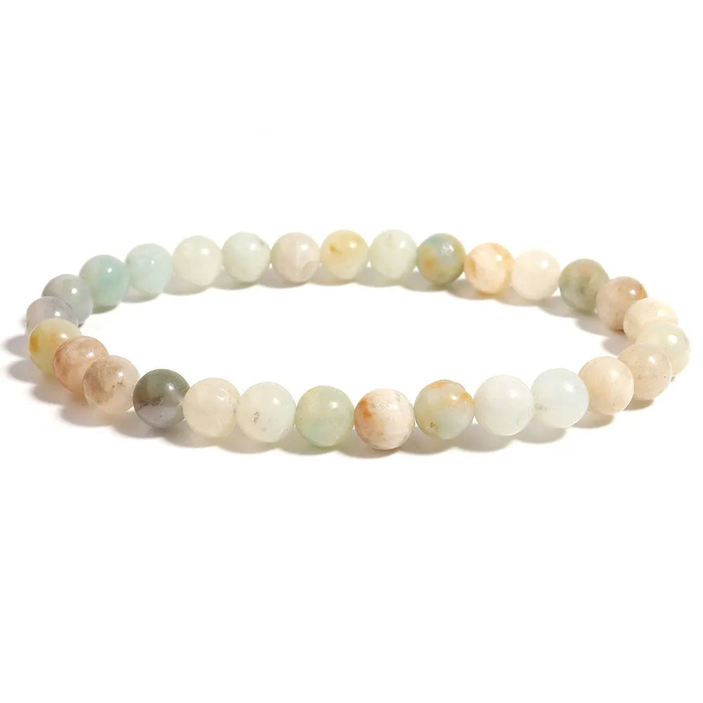 Handmade bohemian bracelet with colourful natural Amazon stone beads, shiny finish, unisex design