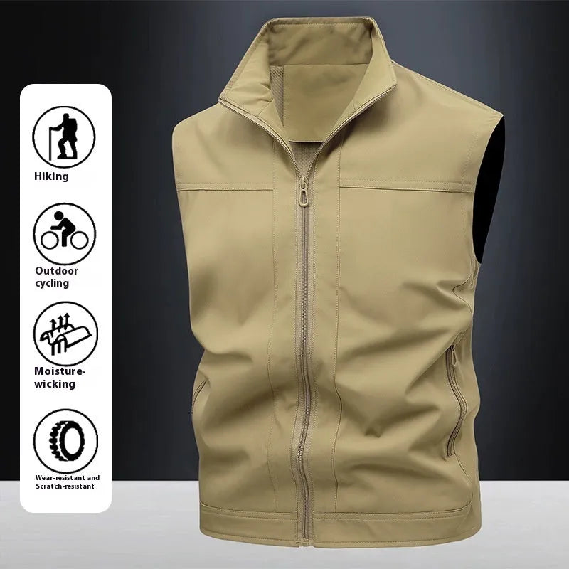 Men's casual top with stand-up collar and loose fit in Army Green colour