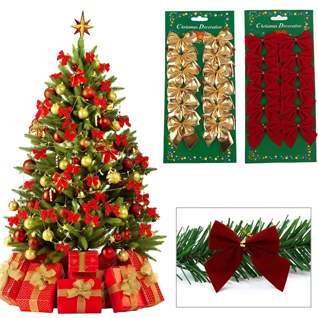 5 cm polyester Christmas bow in red gold and silver colours for tree decorating