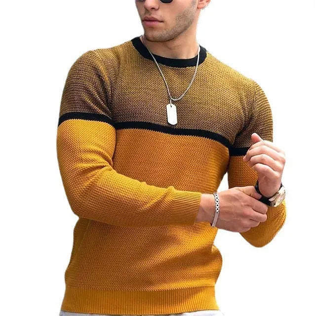 Men's Harajuku striped loose fit long sleeve T-shirt in black grey with round neck
