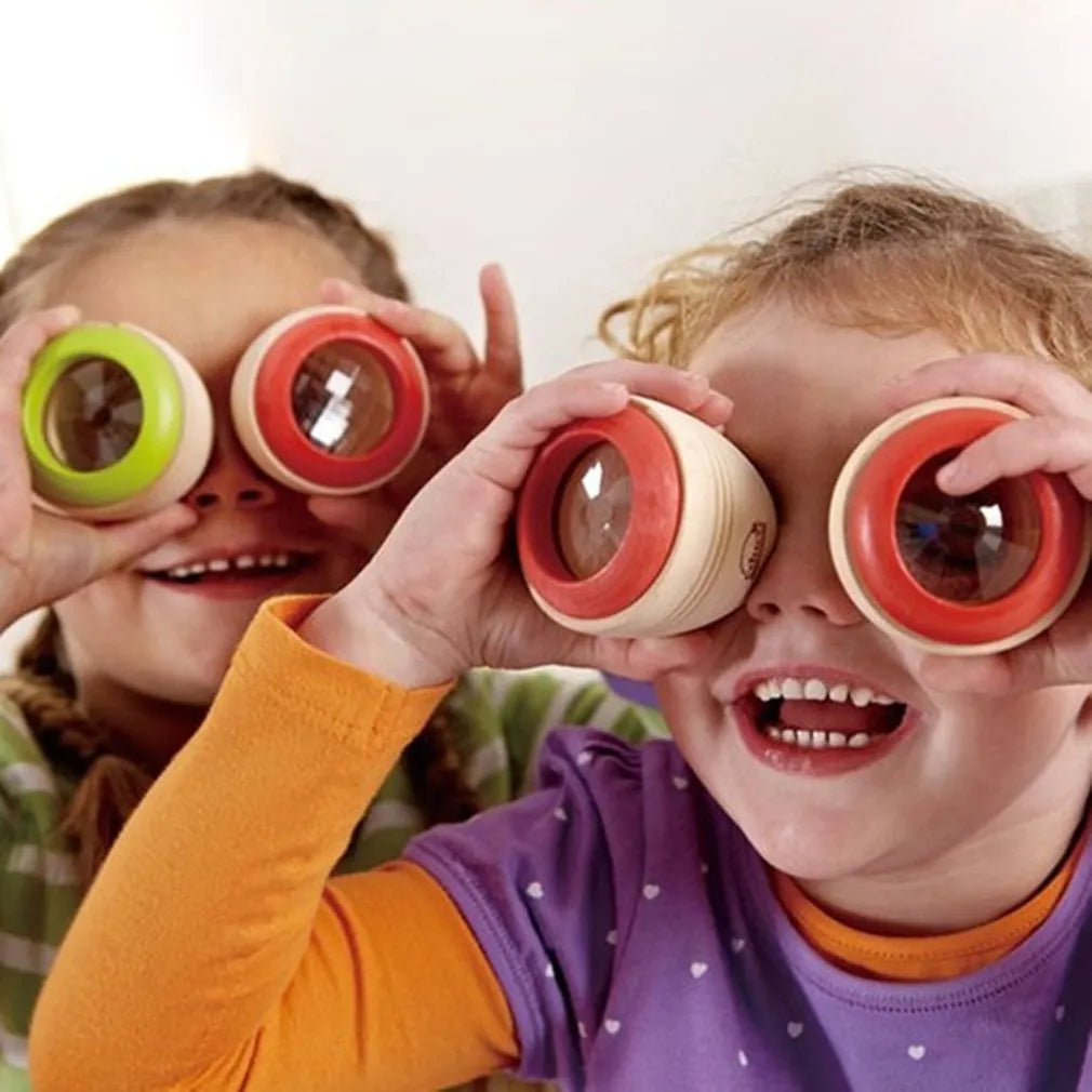 Wooden magic kaleidoscope toy for babies and children rotating effects 5 x 5.5cm green colour