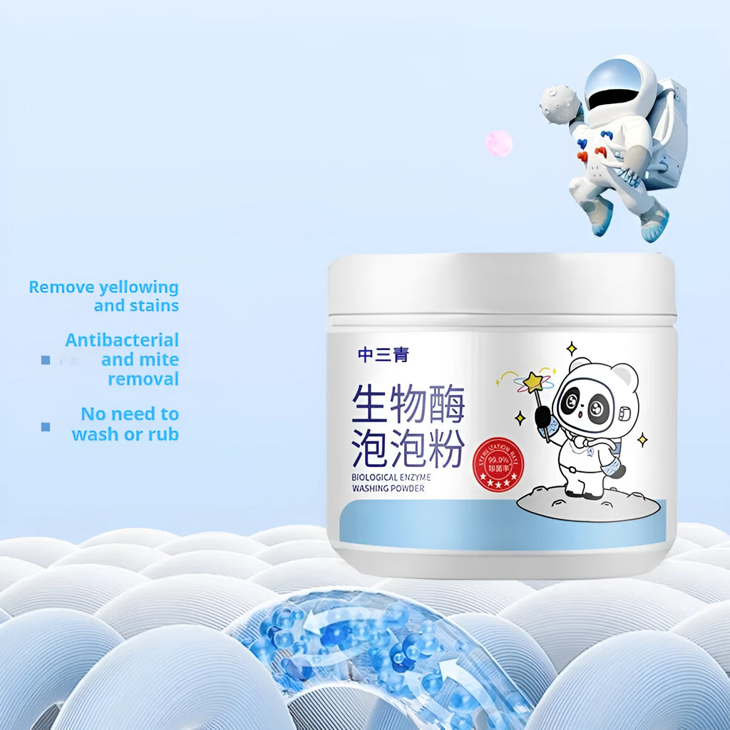 Biological enzyme bubble powder laundry detergent bottle with active oxygen for stain removal