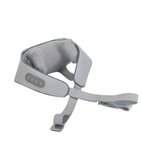 Milky white rechargeable electric shoulder and neck kneading massager with USB cable