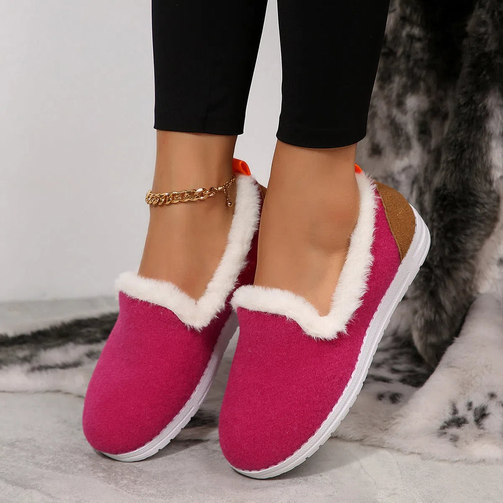 Women's Korean style thick soled short tube cotton shoes in light brown suede with plush lining