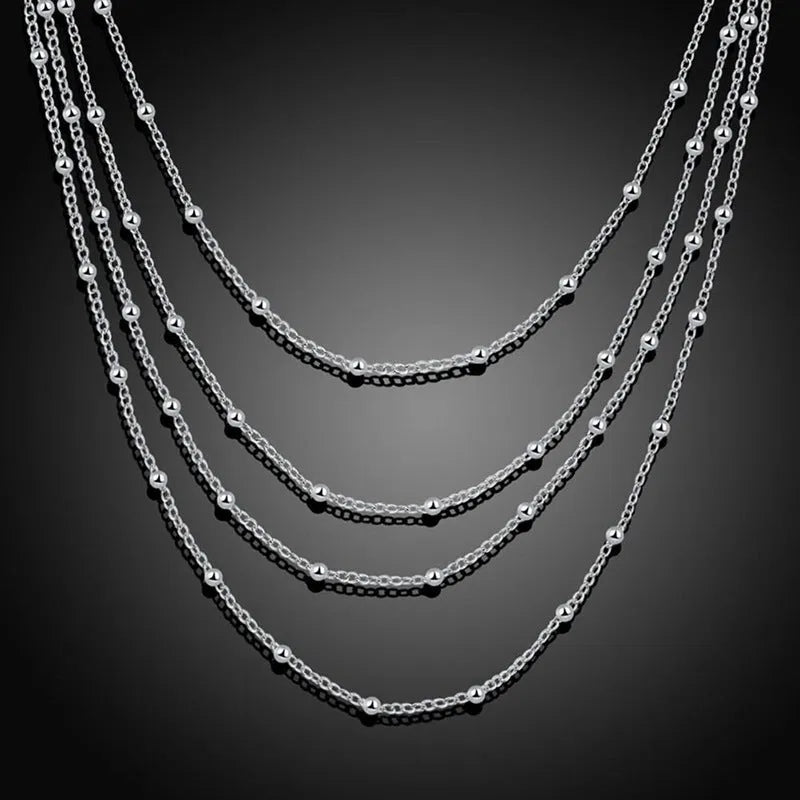 Electroplated silver copper bead necklace with 925 silver pendant and snake bone chain