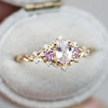 Simple fresh inlaid zircon ring for women alloy flower shape gold pink diamond