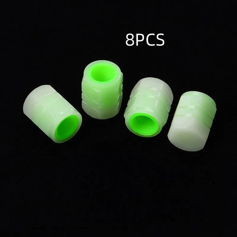 Car luminous valve caps with rubber seals measuring 16mm length