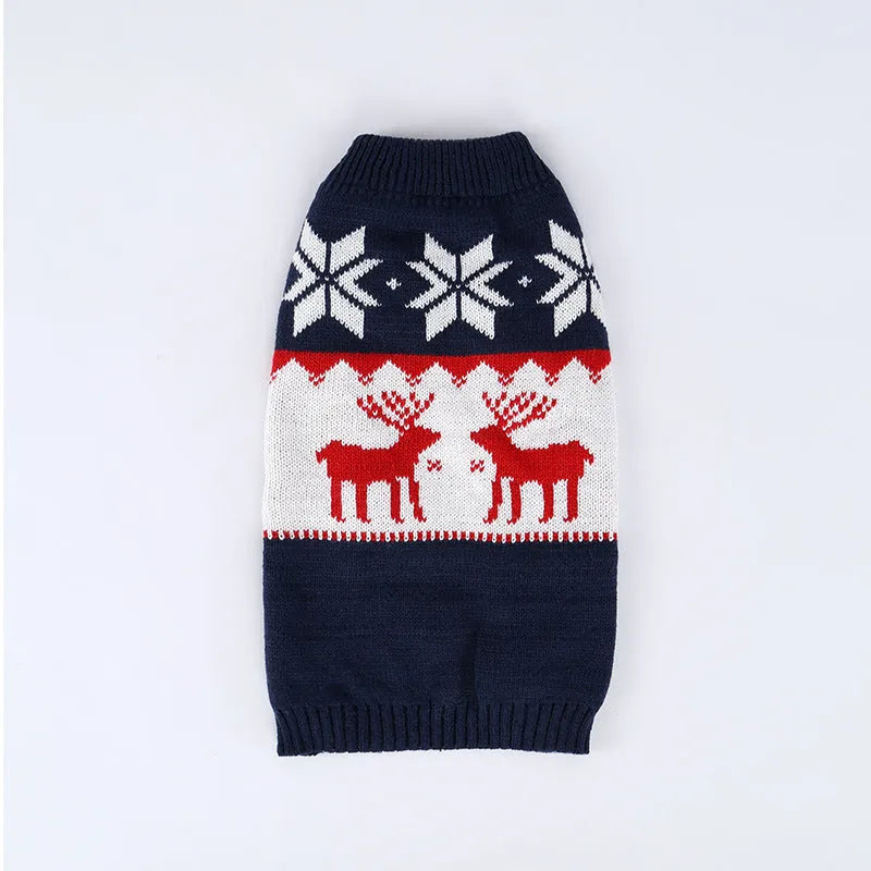 Navy blue knitted Christmas sweater for dogs with acrylic construction