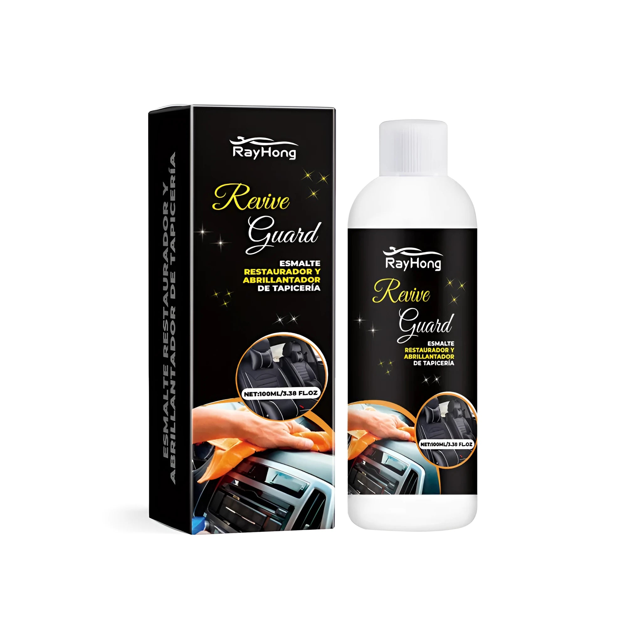 Compact 3.8 by 12.3 cm tube of automotive polish for car interior care.