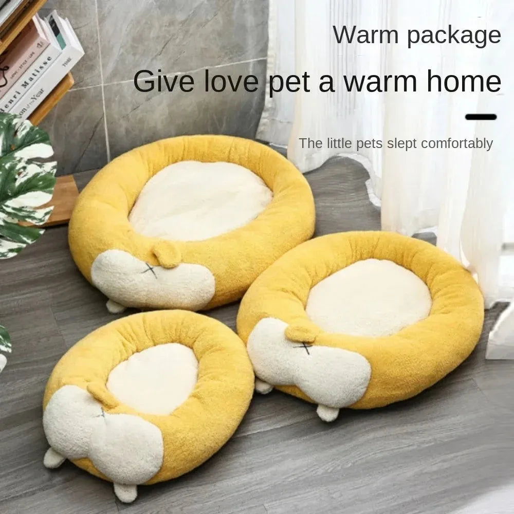 Corgi-shaped plush pet bed for dogs and cats in three sizes
