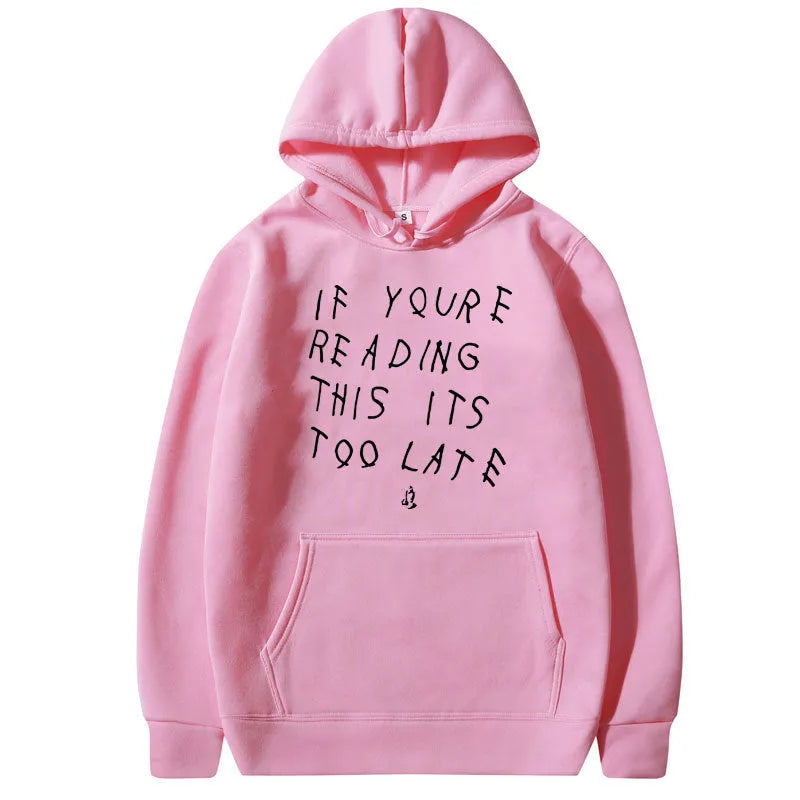 Letter print hoodie for men and women in polyester fibre, side seam pockets, pullover style, available in multiple colours
