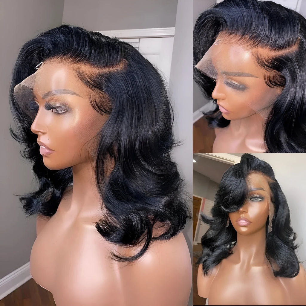 Women's black transparent lace forehead wig with short curly high temperature fibre hair