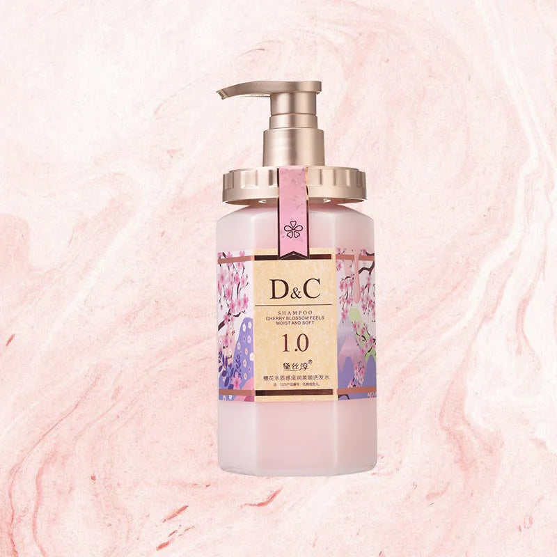 Sakura shampoo, conditioner, and shower gel set in 500ml bottle for deep cleaning and frizz control.