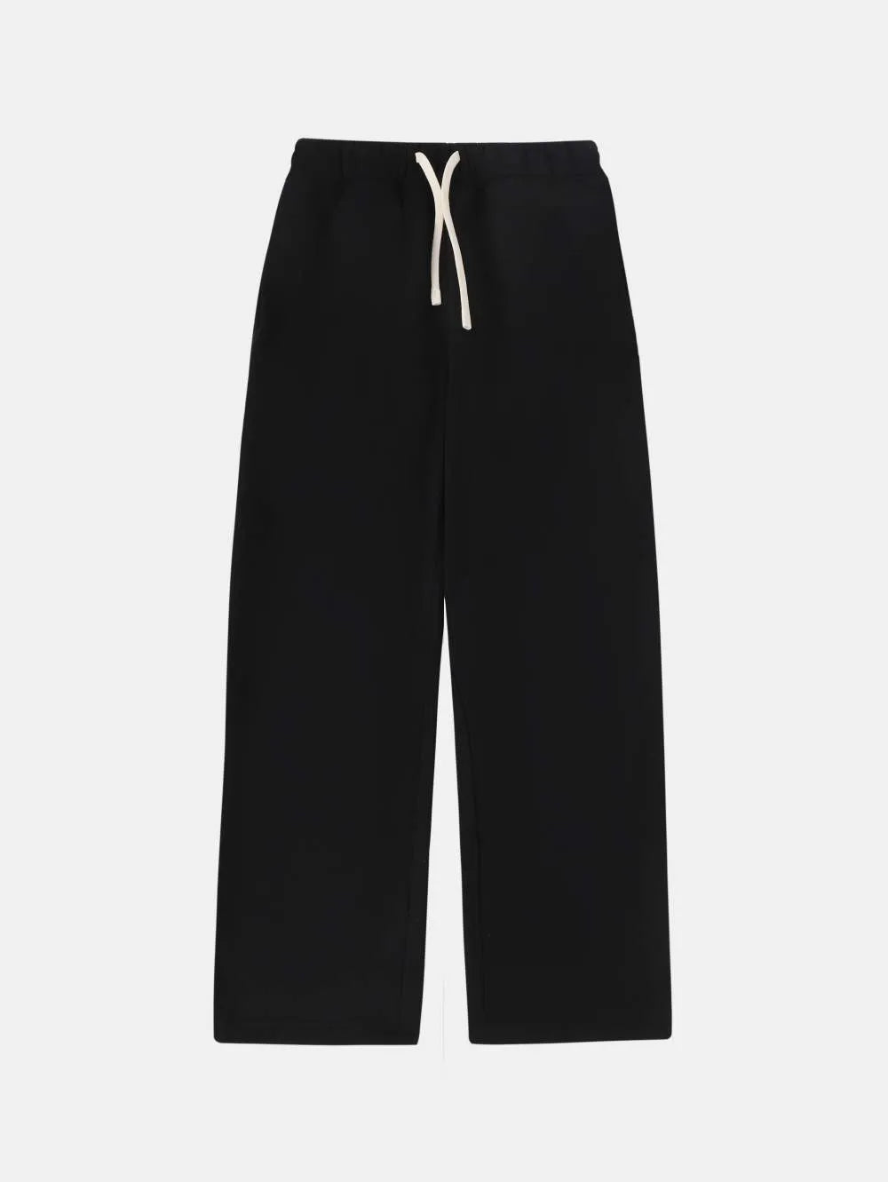 Men's black fleece-lined loose fit sweatpants with an elastic drawstring waistband.