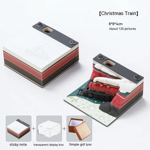 3D sticky note pad for paper carving a Qingshui Temple model with a Christmas train coloured cover.