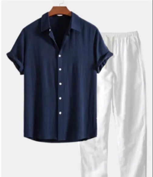Men's floral print cardigan shirt with coordinating pants in slim fit casual style
