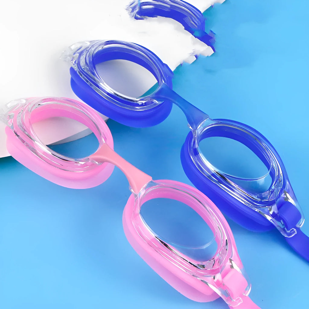Black myopia swimming glasses with protective case, showing HD waterproof non-fogging swimming goggles.