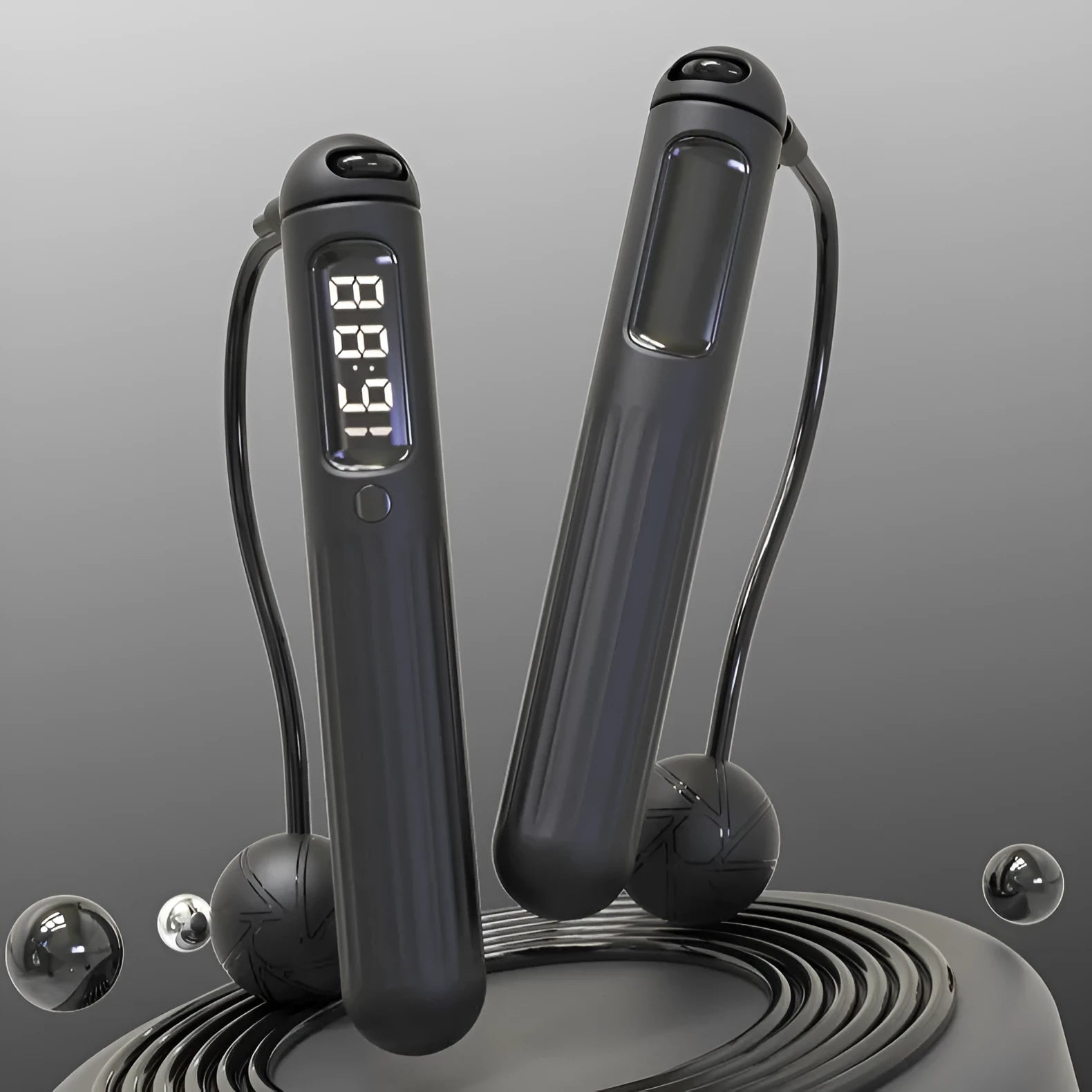 Smart Bluetooth skipping rope with counter and weight bearing ball in A8 black colour