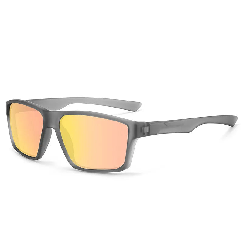 UV protection polarized sunglasses with black frame and black grey lens for outdoor use