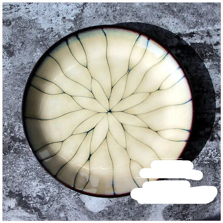 Japanese style porcelain round flat plate 21cm with underglaze colour art design