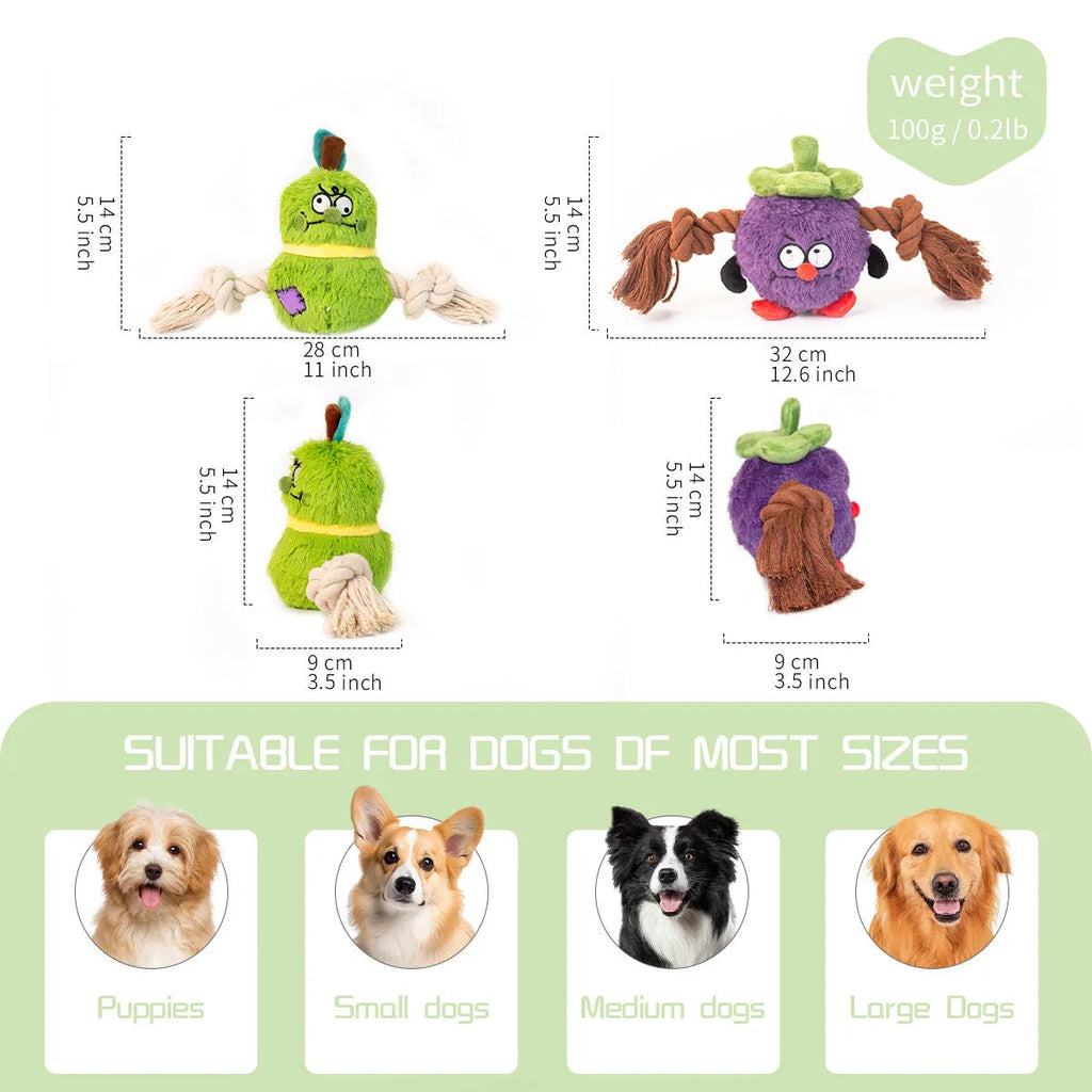Green interactive plush rope knot dog toy shaped like a bb with molar tooth texture for tug of war.