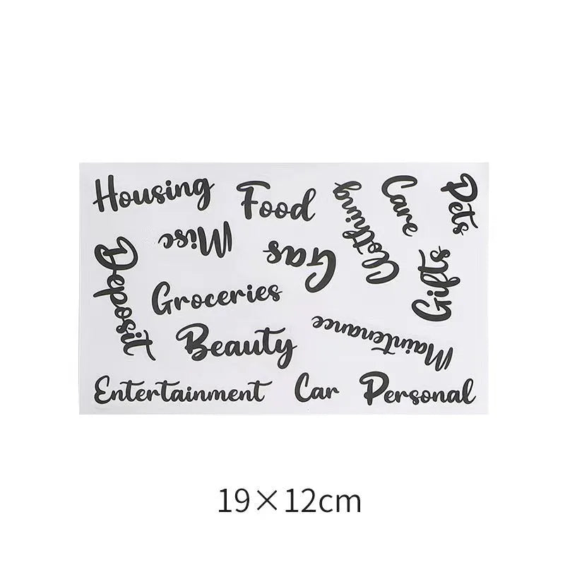 Handwritten label indicating adhesive stickers in white with multiple grid formats and colour options
