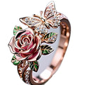 Colourful adjustable butterfly ring with dripping oil patterns and fairy style design