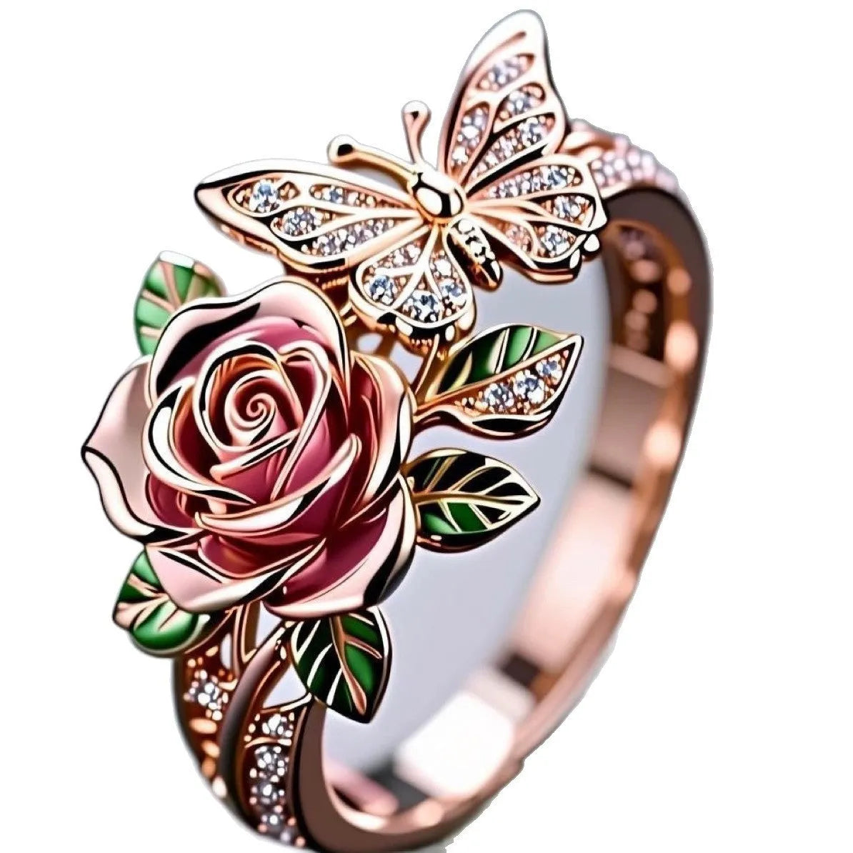 Colourful adjustable butterfly ring with dripping oil patterns and fairy style design