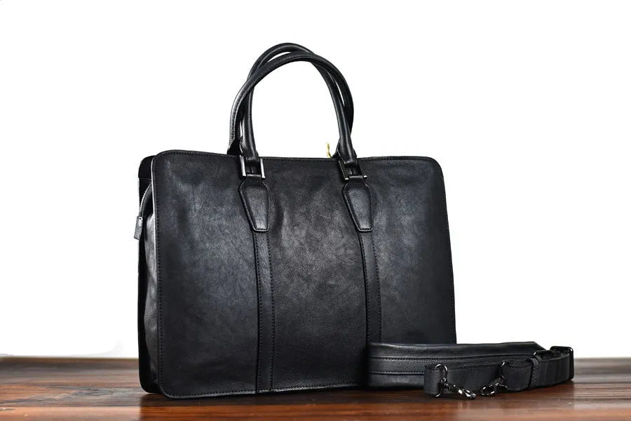 14 inch khaki vegetable tanned leather men's horizontal square handbag with zipper