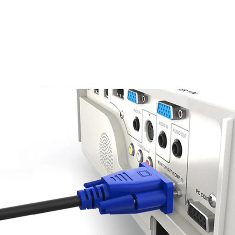 Black VGA cable with blue connector moulding and nickel-plated terminals, 1.5 metres long