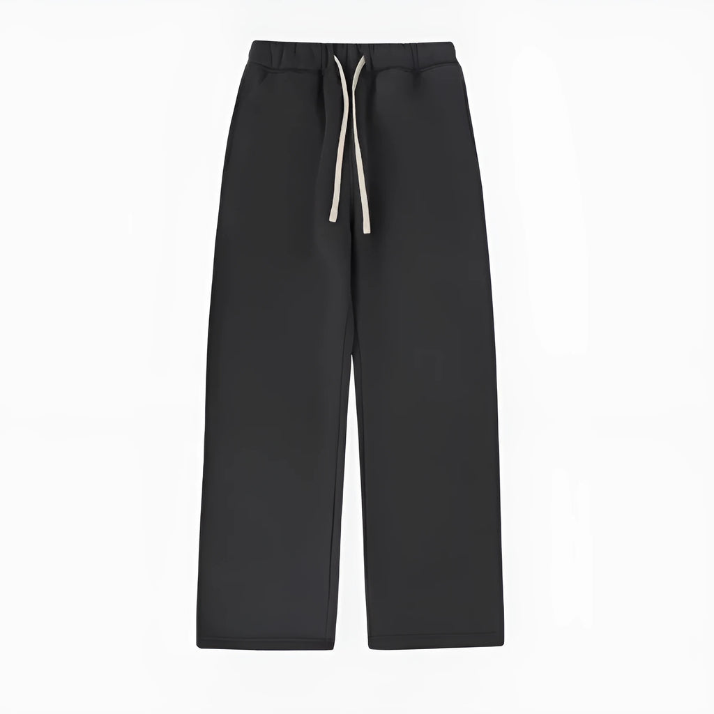 Men's black fleece-lined loose fit sweatpants with an elastic drawstring waistband.
