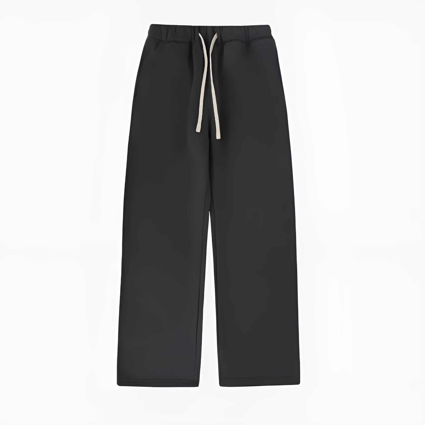 Men's black fleece-lined loose fit sweatpants with an elastic drawstring waistband.