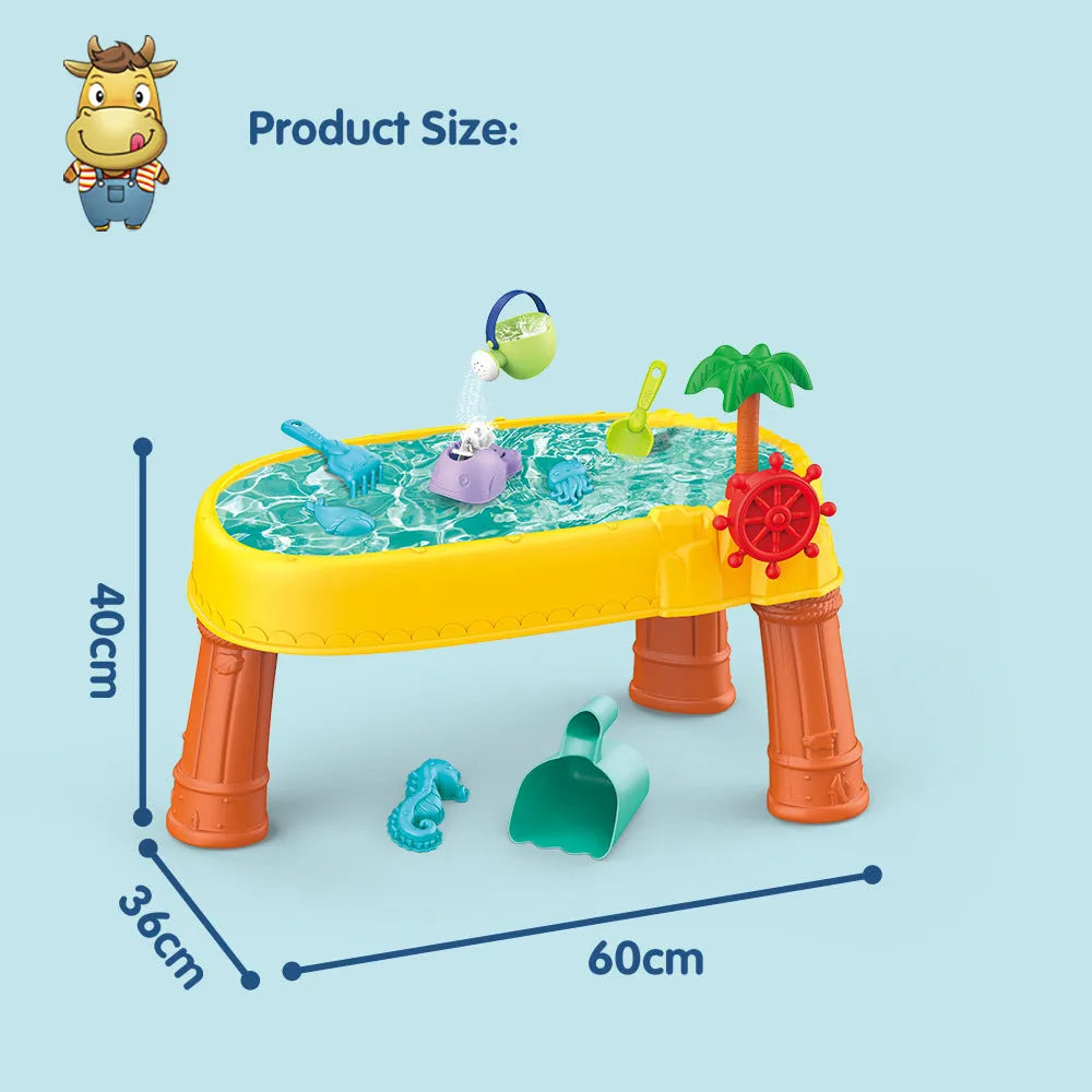 Children's plastic beach table four-layer toy set with 18 beach boat pieces for water and sand play
