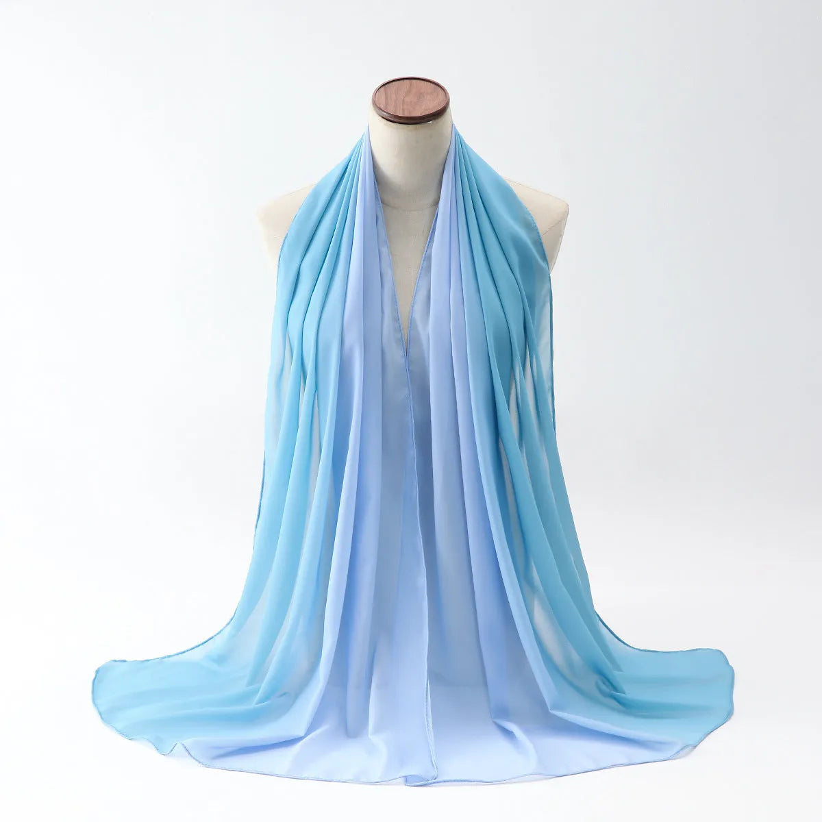 Women's chiffon bubble towel scarf in ethnic Pu long style showing texture and drape