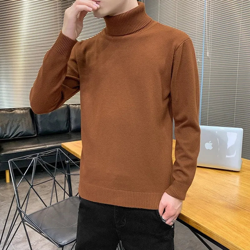 Viscose blend turtleneck sweater with plus velvet lining, slim fit, lapel collar, long sleeves, ribbed hem, available in multiple colours