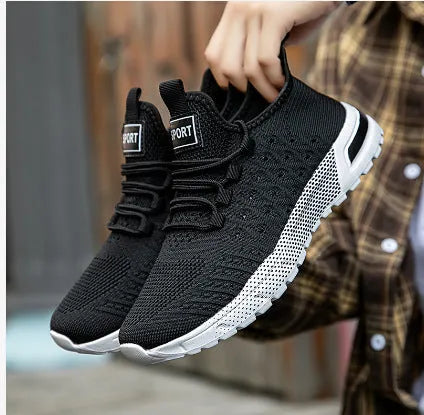 Men's solid colour casual shoes with mesh upper in Army Green, shown alongside black, gray, white, and khaki colour options.