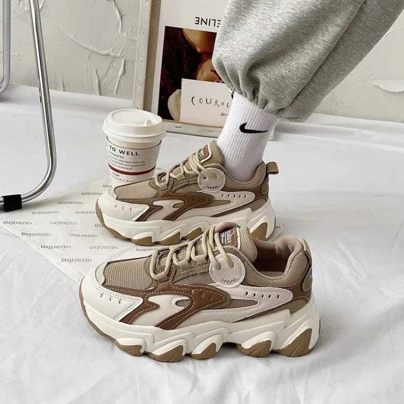 Women's colourblock sneakers with black mesh upper, super high heel, cross shoulder strap, and lace-up closure