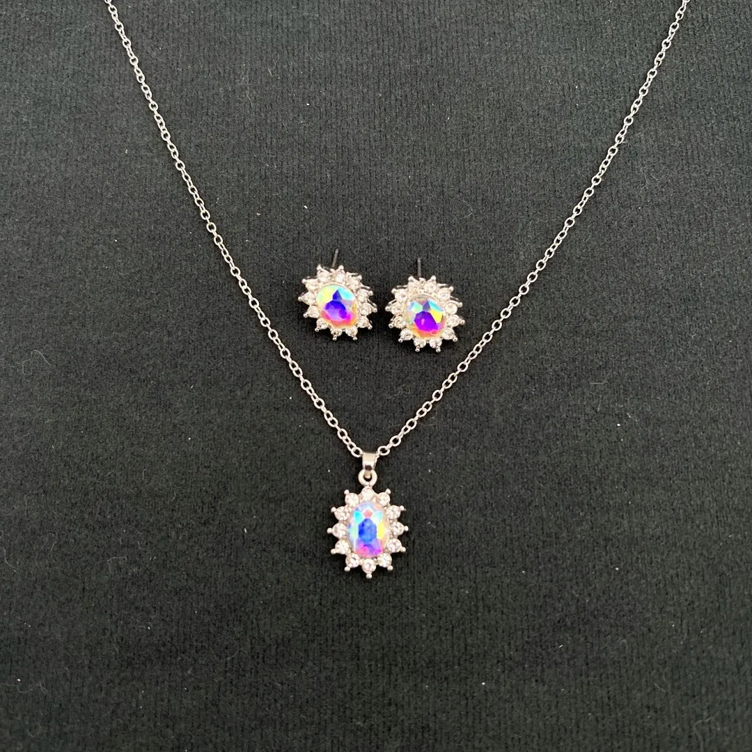 Women's alloy sunflower zircon earring and necklace set in six colour options.