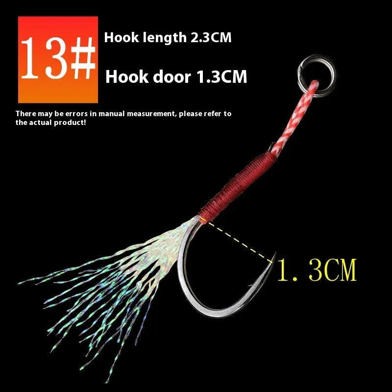 Single fishing hook made of bright wire iron plate on a blue background, sizes No. 9 to No. 14.