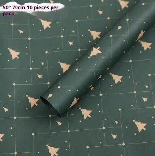 Christmas Kraft paper gift wrap with cartoon ink print, red and green patterns, 50x70cm sheet