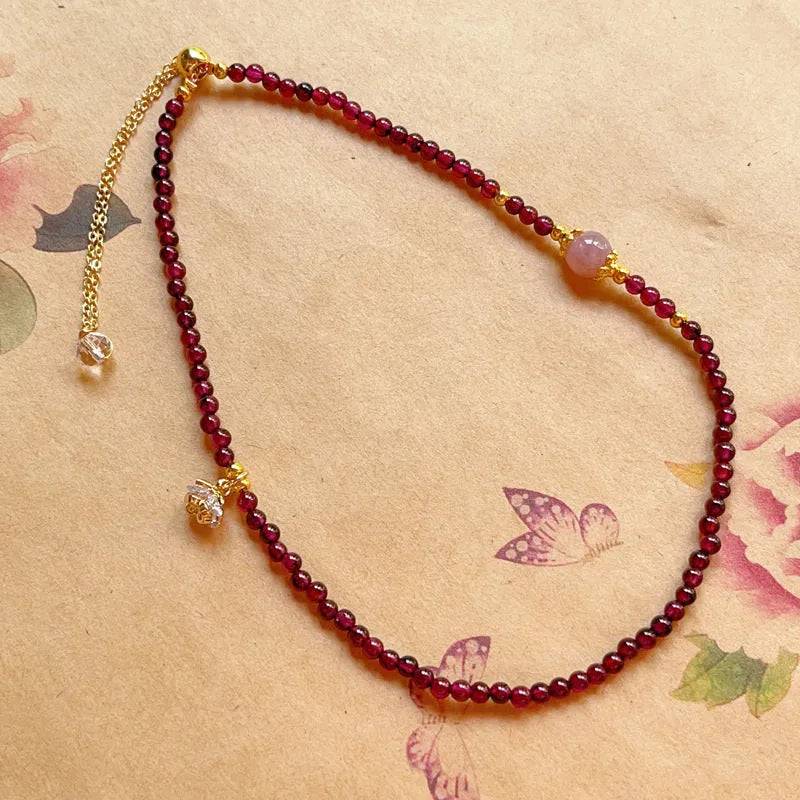 Natural garnet double ring bracelet on women's wrist, manual craft, H311 colour