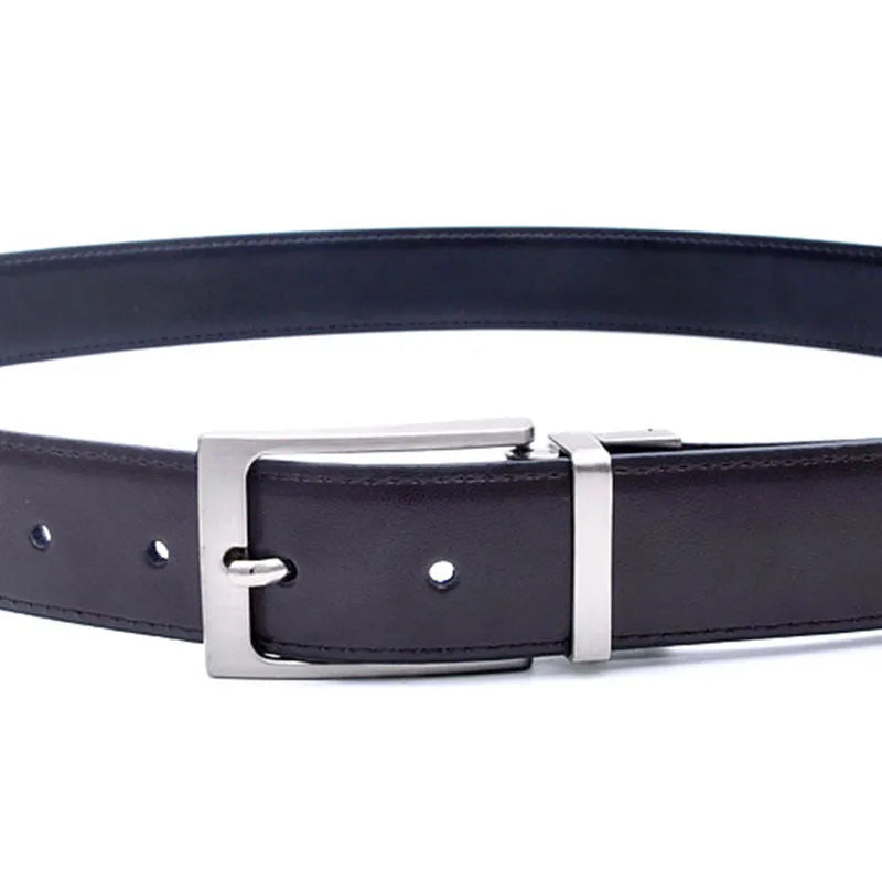 Men's brown black rotating pin buckle belt made from genuine two-layer cowhide leather