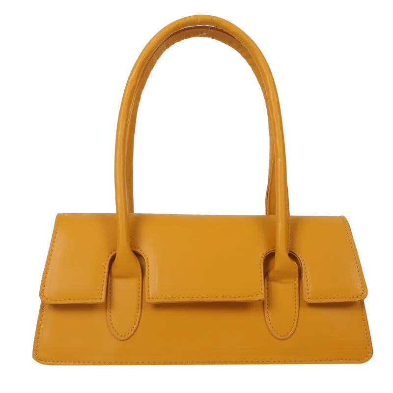 Women's horizontal square shoulder bag in PU leather with decorative stitching and single strap