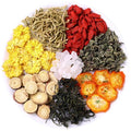 Box of honeysuckle chrysanthemum herbal tea bags with 150g net weight label.