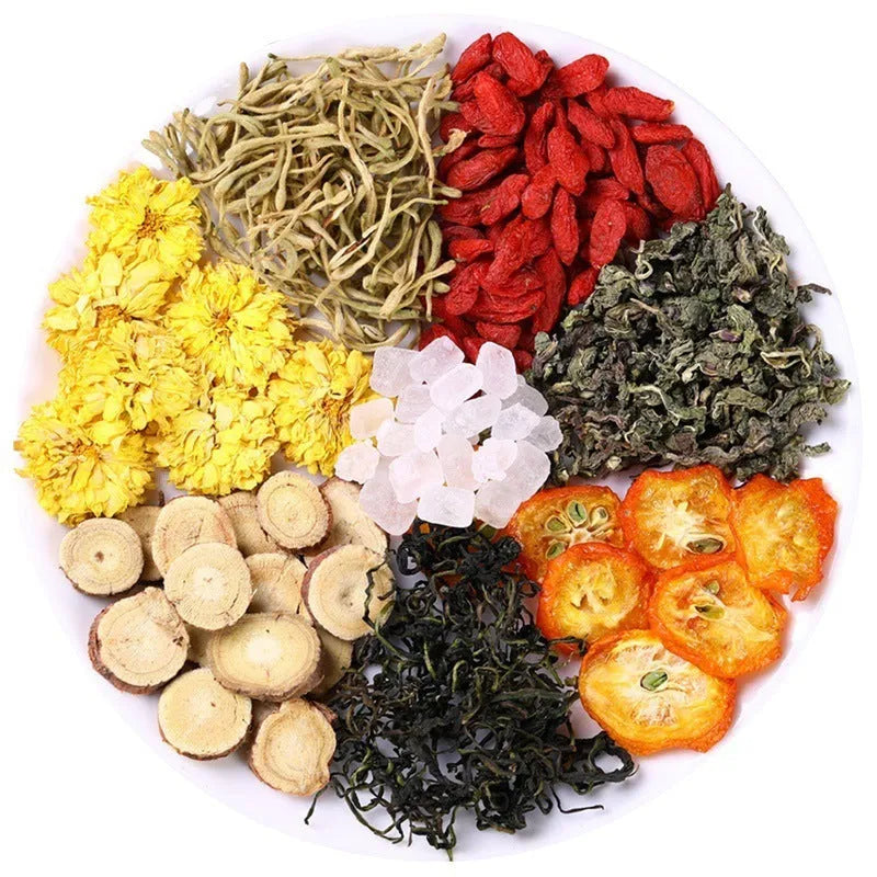 Box of honeysuckle chrysanthemum herbal tea bags with 150g net weight label.