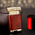 Ebony gas lighter in black wood and rosewood decorative designs