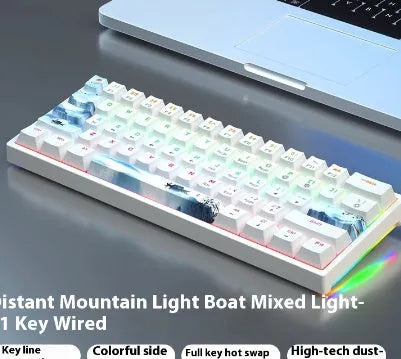 61-key mechanical keyboard with blue and white colour scheme and compact design