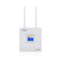 Home office shared display LTE router with two antennas, USB cable, and power adapter