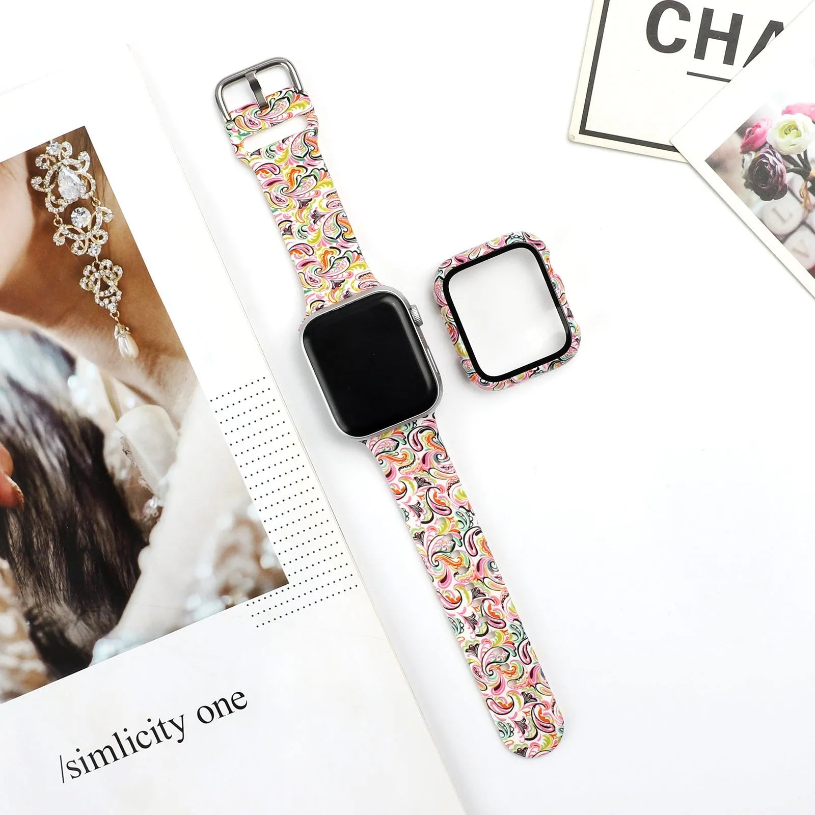 Printed silicone watch strap for Apple Watch in multiple colours and styles