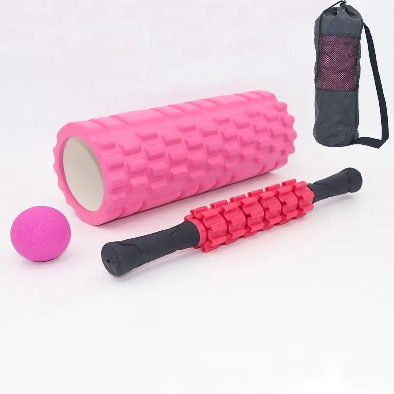 Black six-piece 33cm foam massage roller stick for fitness recovery